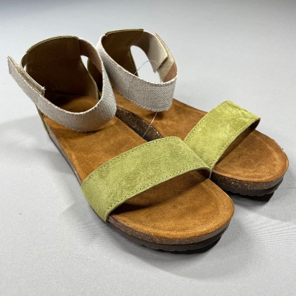 NEW Sundance Sandals Womens 7.5 green suede leather brown cork boho hippie - Picture 1 of 12